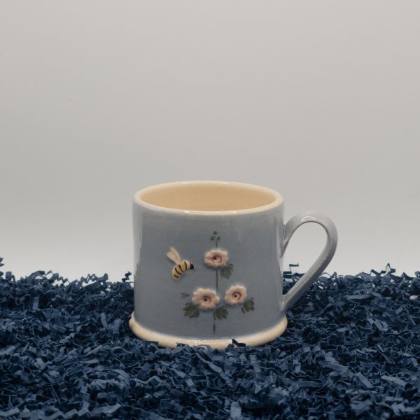 Hollyhock & Honey Bee Espresso Mug - Denim Blue