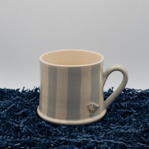Blue Tit Mug- Eau de nil Striped (Jane Hogben Pottery)
