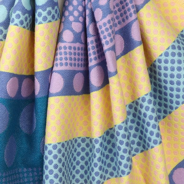 Blue POM Scarf - Reversible Blue Mix, Striped Polka Dot - Image 3