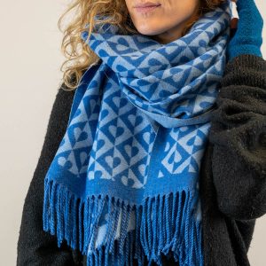 Blue POM Scarf - Retro Tiled
