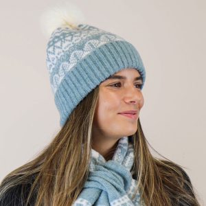 Pom Duck Egg Fairisle Bobble Hat