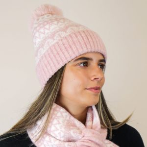 Pom Pale Pink Fairisle Bobble Hat