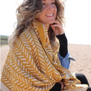 Mustard Pom Scarf - Chevron
