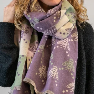 Purple/Green POM Scarf - Reversible Bee