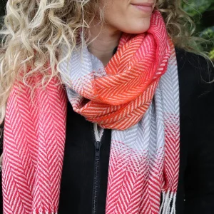 Red/Orange POM Scarf - Chevron