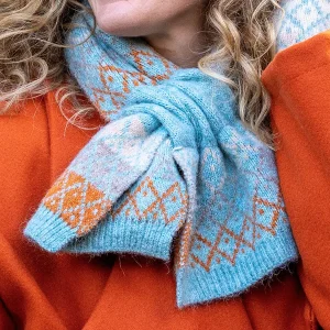 Pom Blue/Rust Recycled Fairisle Pull Through Scarf