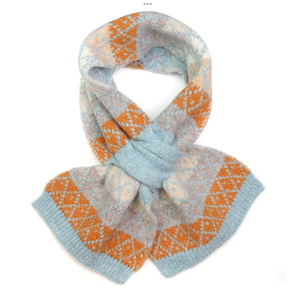 Pom Blue/Rust Recycled Fairisle Pull Through Scarf - Image 2