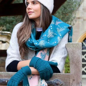 Teal/Pink POM Scarf - Reversible Bee