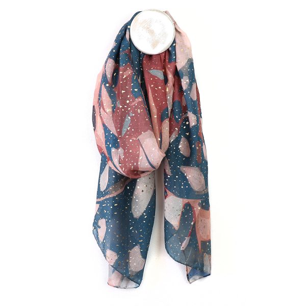 Blue Pom Scarf - Abstract Butterfly - Image 2