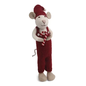 Big White Mouse Decoration - Candy Cane