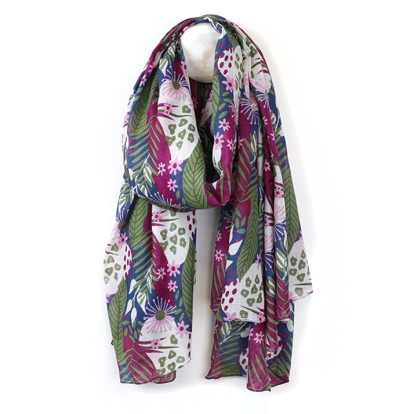 Organic Blue POM Scarf - Blue, Green, Purple - Image 2