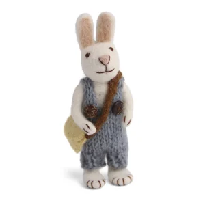White Bunny Decoration Blue Overalls