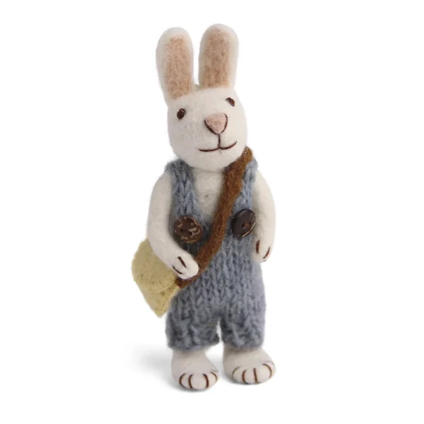 White Bunny Decoration Blue Overalls
