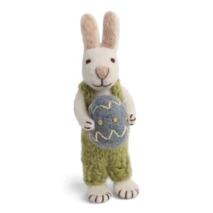 White Bunny Decoration Green Overalls