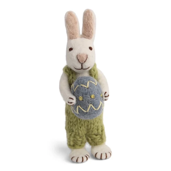 White Bunny Decoration Green Overalls