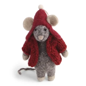 Grey Mouse Decoration - Red Coat