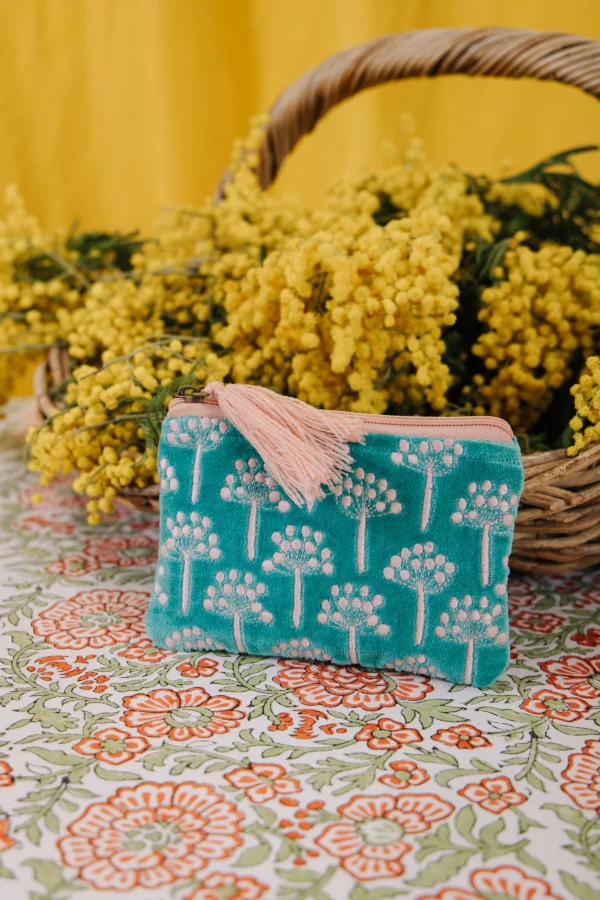 Small Velvet Thistle Pouch Aqua