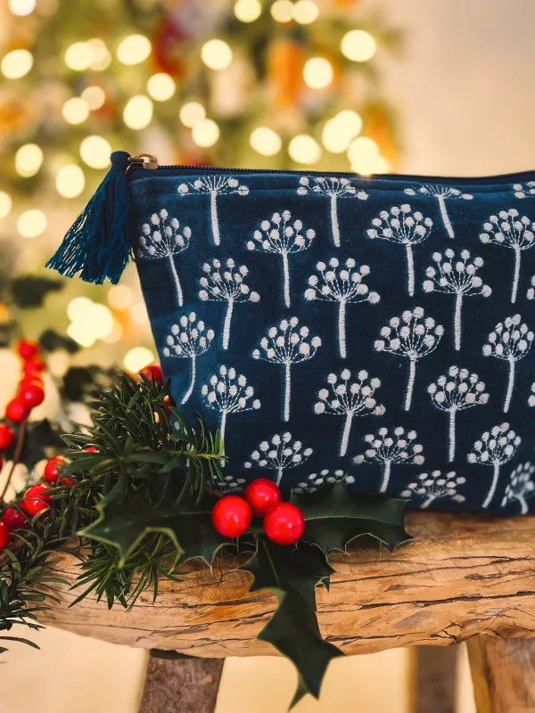 Navy Thistle Pouch Aqua