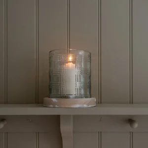 Gingham Check Glass Candle Holder