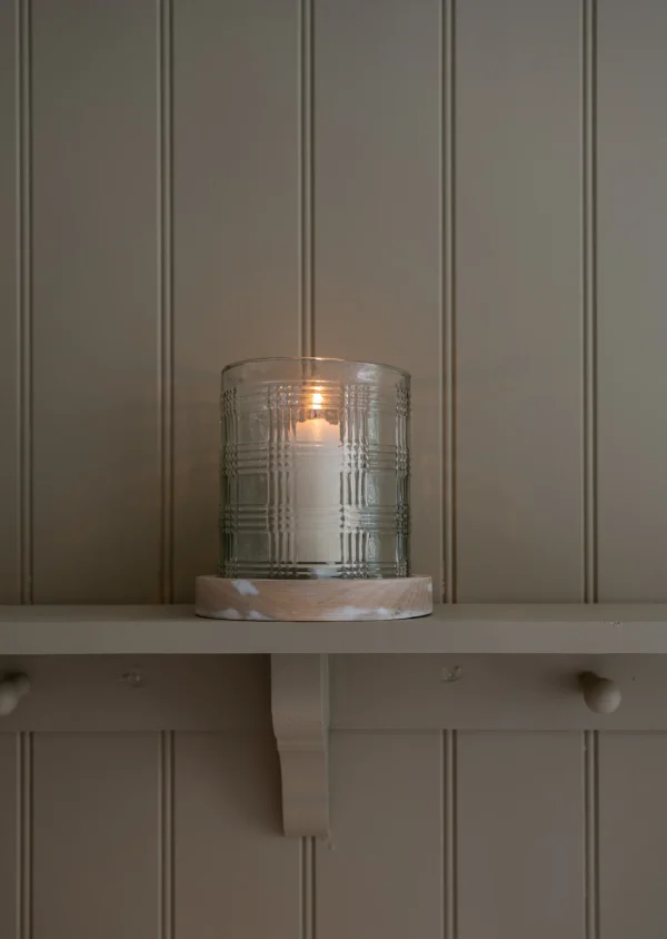 Gingham Check Glass Candle Holder