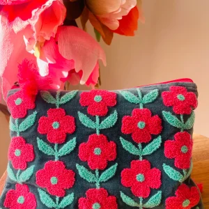 Small Blue Pink Flower Pouch