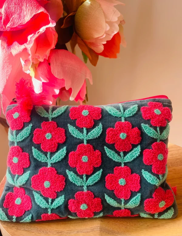Small Blue Pink Flower Pouch
