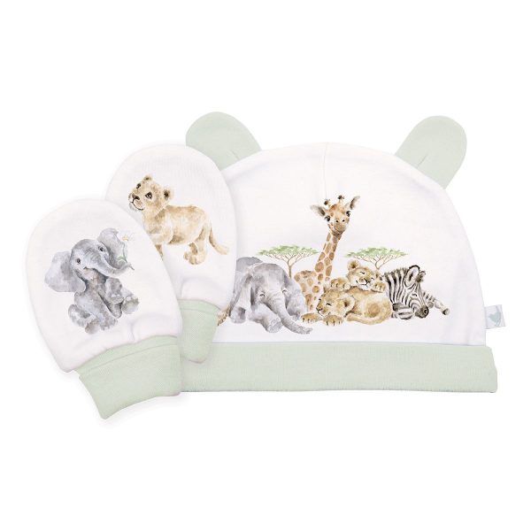 Savannah Animals Baby Hat And Mittens Set