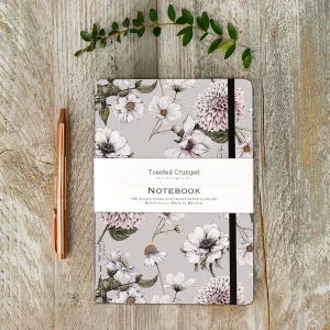 White Flowers Lined A5 Notebook