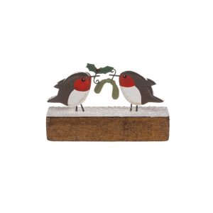 Robins Sharing Mistletoe And Holly