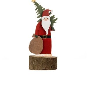 Tin Santa With Tree on Wooden Block