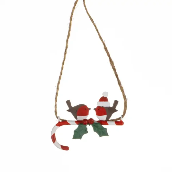 Robins On A Candy Cane Hanger