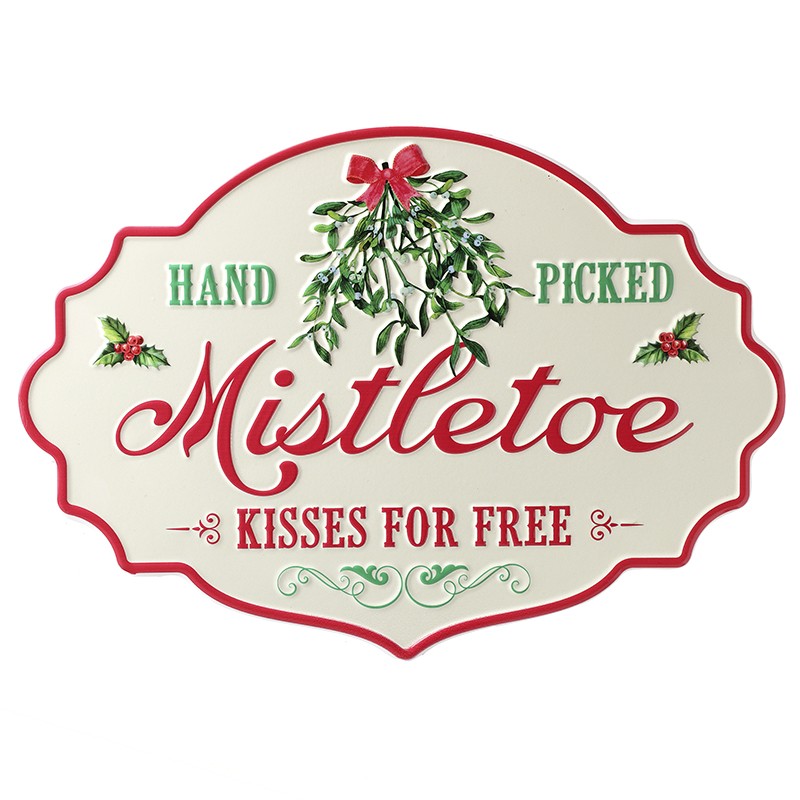 Metal Christmas Sign - Mistletoe Kisses