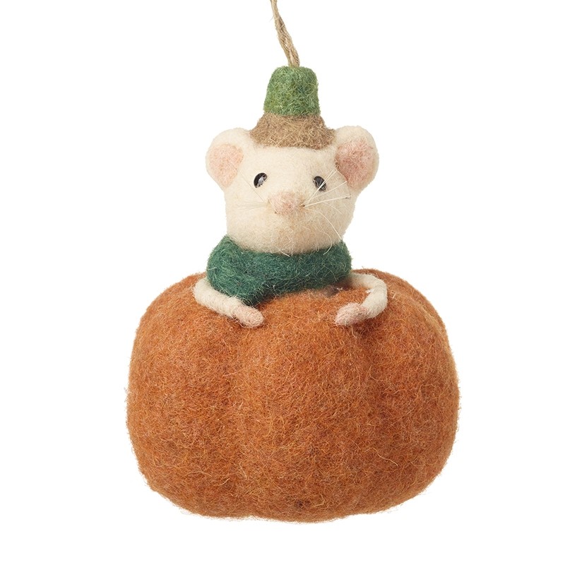 Felt Orange Mouse In Pumpkin