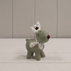 White / Green Ceramic Reindeer