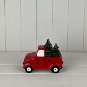 Red Ceramic LED Christmas Truck Ornament