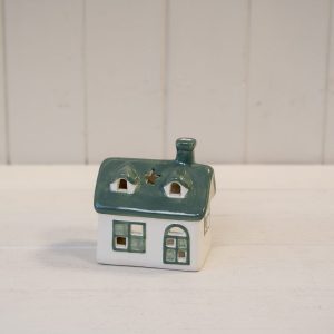 White / Green Ceramic Tealight House