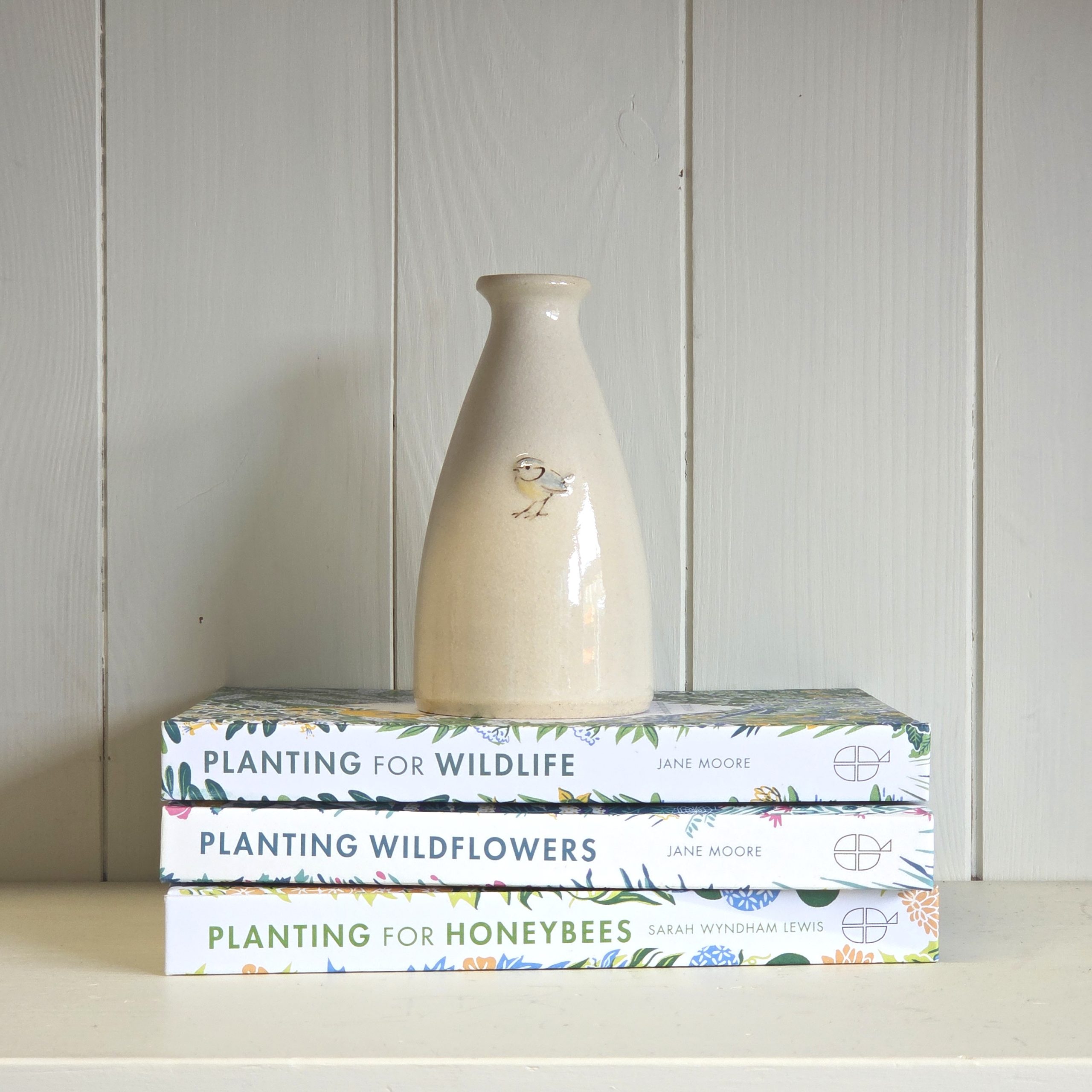 Blue Tit Medium Vase - Cream